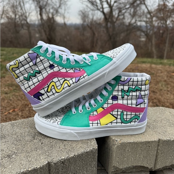 Hand Painted Vans High-Top Sneakers - 90s theme - Picture 3 of 5
